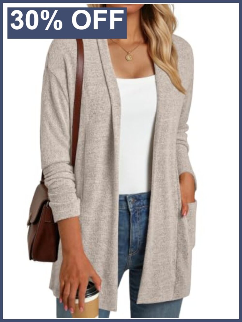 Open Front Knit Cardigan Sweater with Pockets Relaxed Fit Long Sleeve